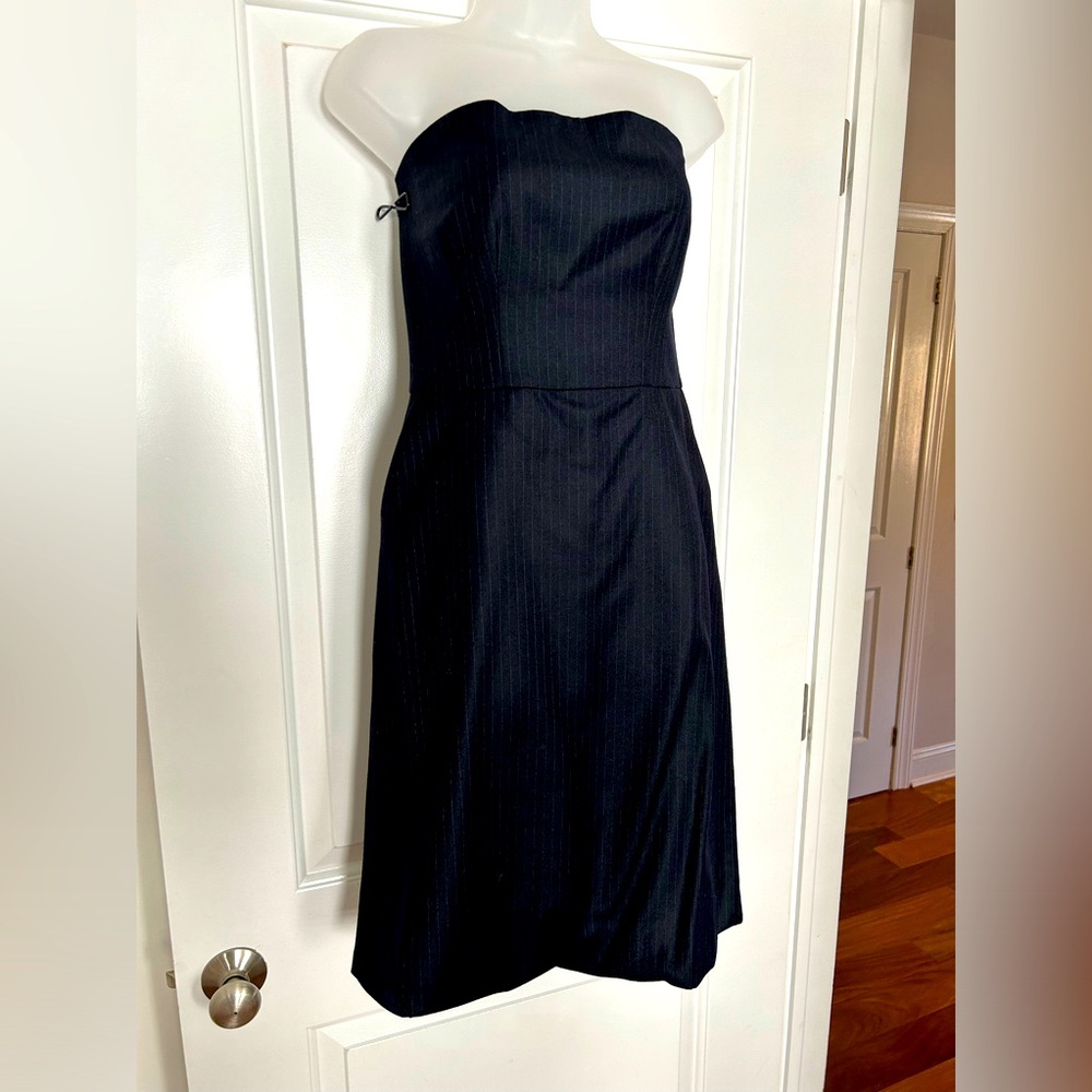 CLUB MONACO pinstripe strapless cocktail dress